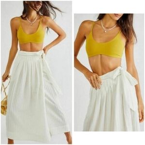 Free People Rey Wrap Ribbed Cotton Midi Skirt Ivory Cream Small